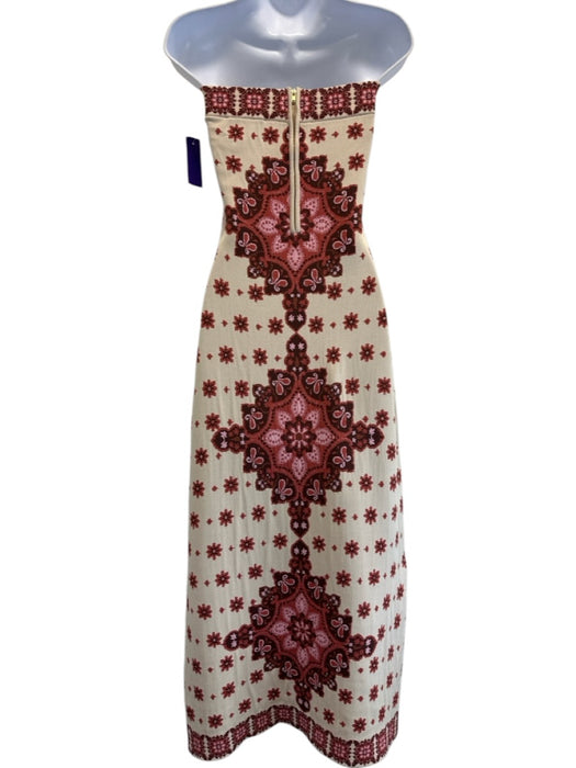 Cara Cara Size L Cream, Pink, Rust Red Orange Viscose & Nylon Floral Motif Dress Cream, Pink, Rust Red Orange / L