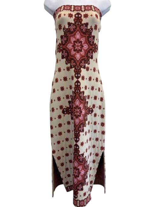 Cara Cara Size L Cream, Pink, Rust Red Orange Viscose & Nylon Floral Motif Dress Cream, Pink, Rust Red Orange / L