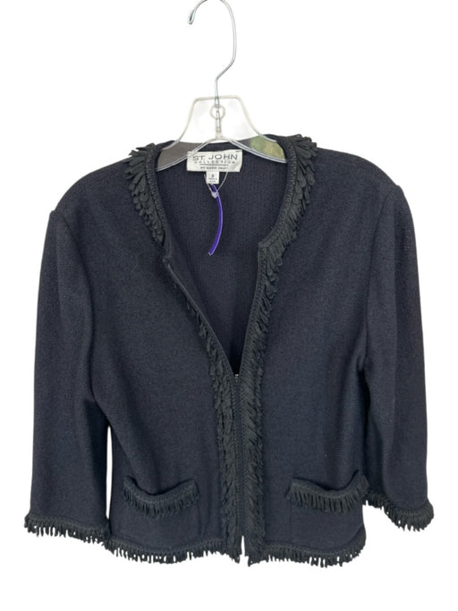 St. John Collection Size 6 Black Wool Blend Long Sleeve Fringe Full Zip Jacket Black / 6
