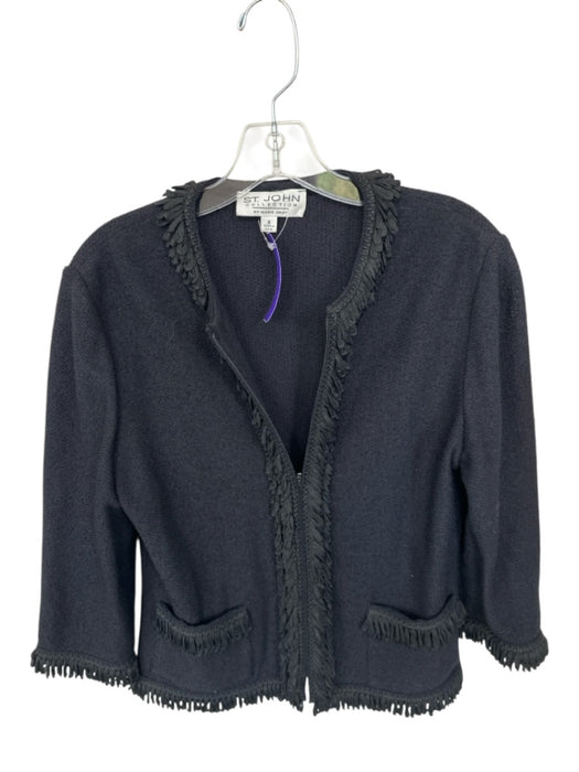 St. John Collection Size 6 Black Wool Blend Long Sleeve Fringe Full Zip Jacket Black / 6