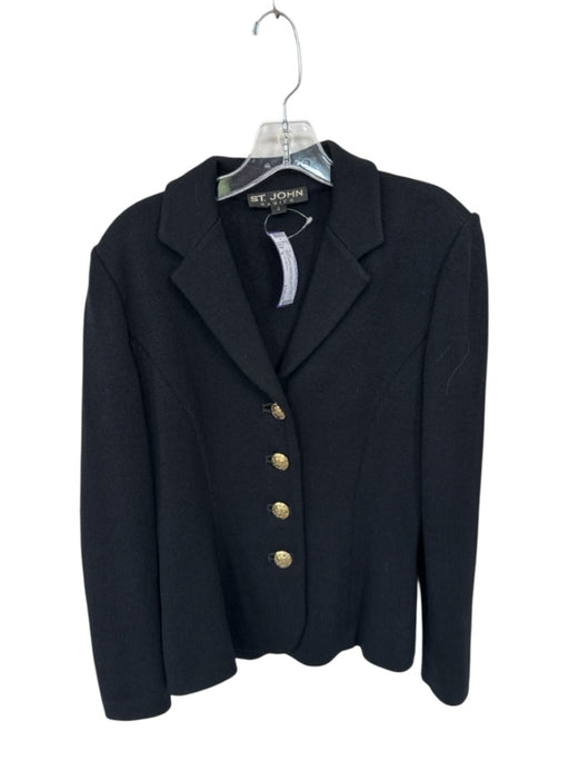 St. John Basics Size 4 Black & Gold Wool Blend Button Down Knit Jacket Black & Gold / 4