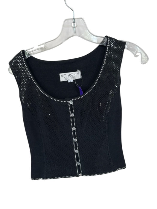 St. John Evening Size 4 Black & Silver Wool Blend Sleeveless Sequins Top Black & Silver / 4