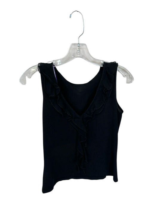 Size Est S Black Sleeveless Ruffles V Neck Top Black / Est S