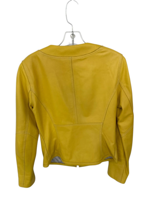 Elie Tahari Size Est S Mustard Leather Full Zip Long Sleeve Stitching Jacket Mustard / Est S