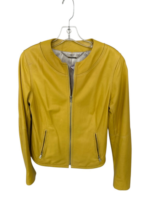Elie Tahari Size Est S Mustard Leather Full Zip Long Sleeve Stitching Jacket Mustard / Est S