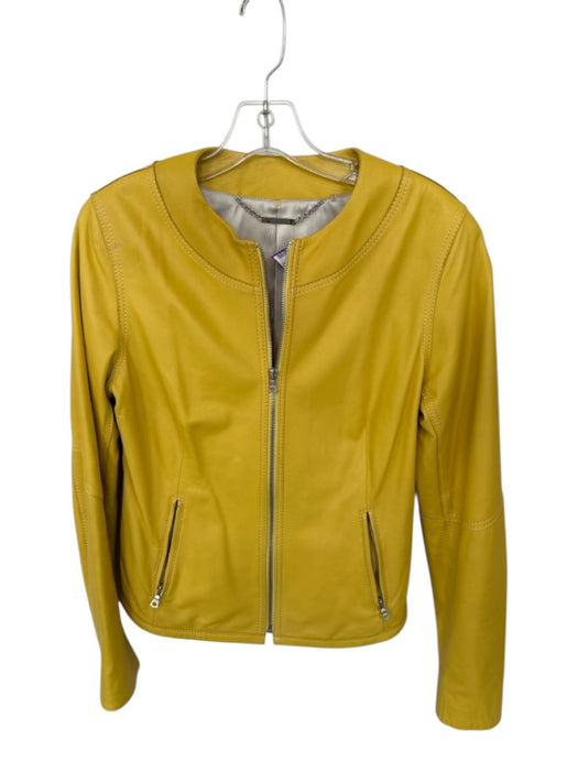 Elie Tahari Size Est S Mustard Leather Full Zip Long Sleeve Stitching Jacket Mustard / Est S