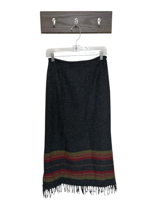 Sundance Size 4 Gray & Red Wool Side Zip Fringe Midi Skirt Gray & Red / 4