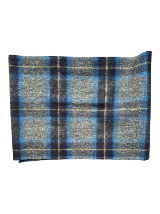 Christian Dior Gray & Navy Wool Plaid Fringe scarf Gray & Navy / One Size