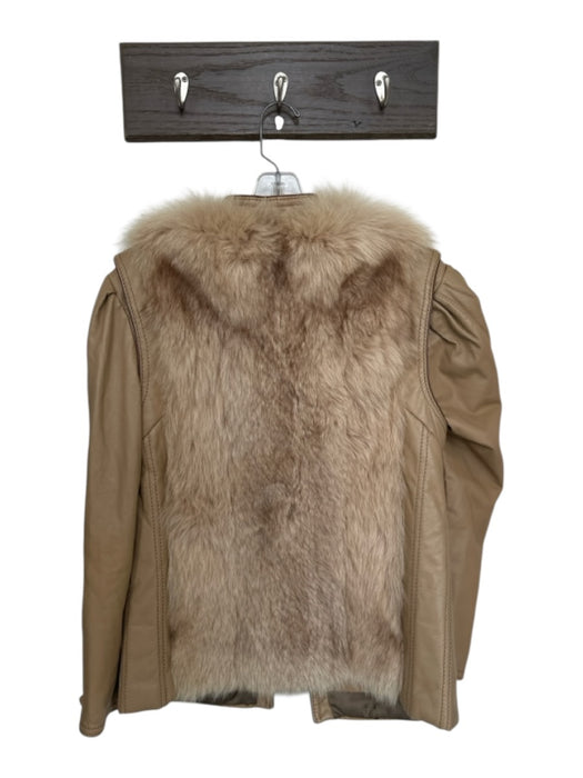 Size Est S Tan & Brown Leather Fur Removable Sleeves Jacket Tan & Brown / Est S