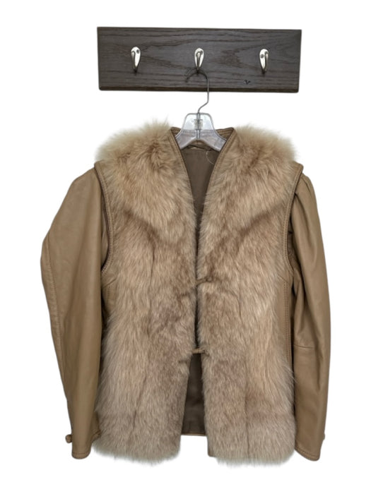 Size Est S Tan & Brown Leather Fur Removable Sleeves Jacket Tan & Brown / Est S