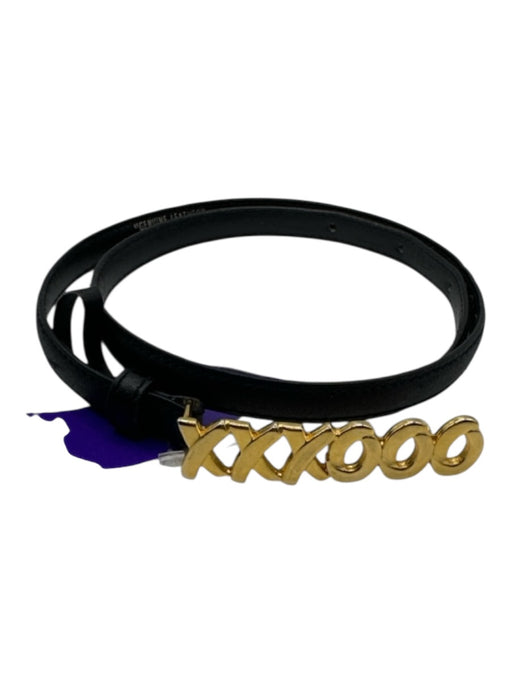 Paloma Picasso Black & Gold Leather Metal Buckle Xo Thin Belts Black & Gold / S