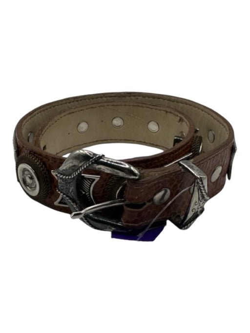Isaacson's Brown & Silver Leather Croc Embossed Studded Western Belts Brown & Silver / Est XS/S