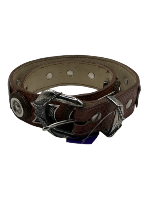 Isaacson's Brown & Silver Leather Croc Embossed Studded Western Belts Brown & Silver / Est XS/S