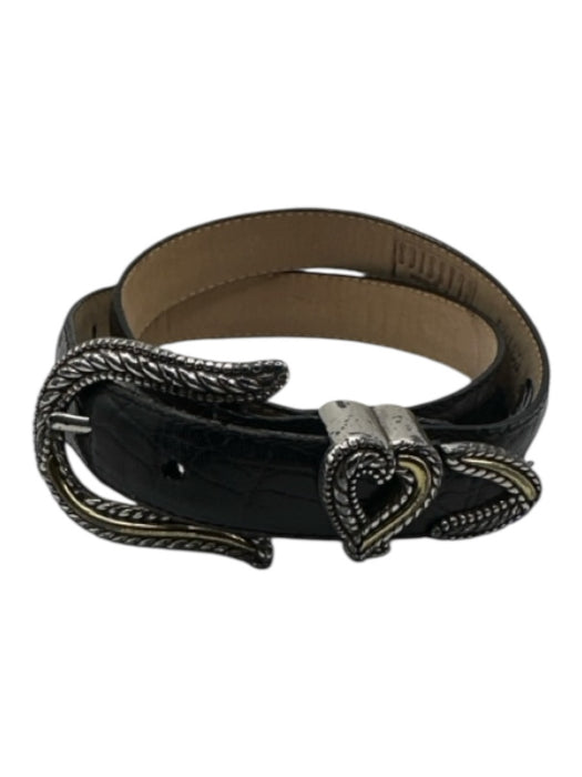Brighton Black & Silver Leather Croc Embossed Western Belts Black & Silver / S