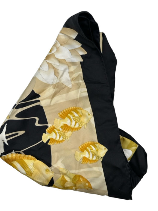 Salvatore Ferragamo Black & Yellow Silk Fish Square scarf Black & Yellow / L