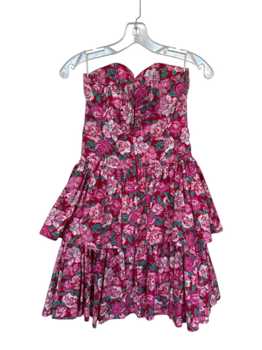 Laura Ashley Size 10 Red & Pink Cotton Strapless Roses Boning Tiered Dress Red & Pink / 10