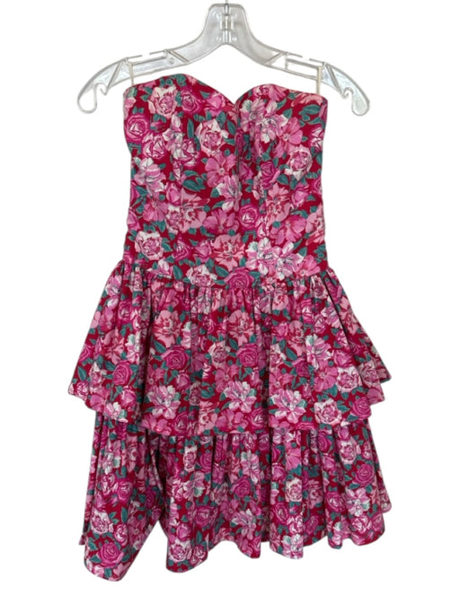 Laura Ashley Size 10 Red & Pink Cotton Strapless Roses Boning Tiered Dress Red & Pink / 10
