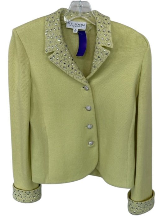 St. John Evening Size 2 Chartreuse Wool Knit Rhinestone Detail Jacket Chartreuse / 2