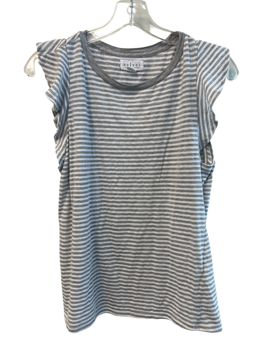 Velvet Size Small Gray & White Cotton Striped Wide Neck Ruffle Sleeveless Top Gray & White / Small