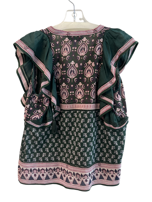 Sea New York Size 4 Green, Red & Multi Cotton Blend Sleeveless Ruffles Top Green, Red & Multi / 4