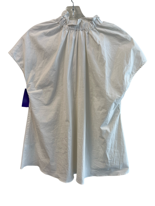 Pomander Place Size Small White Cotton Blend Half Button High Ruffle Neck Top White / Small