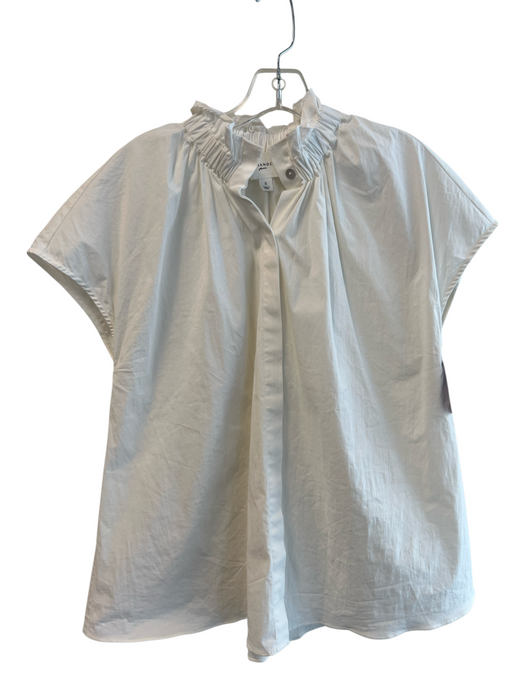 Pomander Place Size Small White Cotton Blend Half Button High Ruffle Neck Top White / Small
