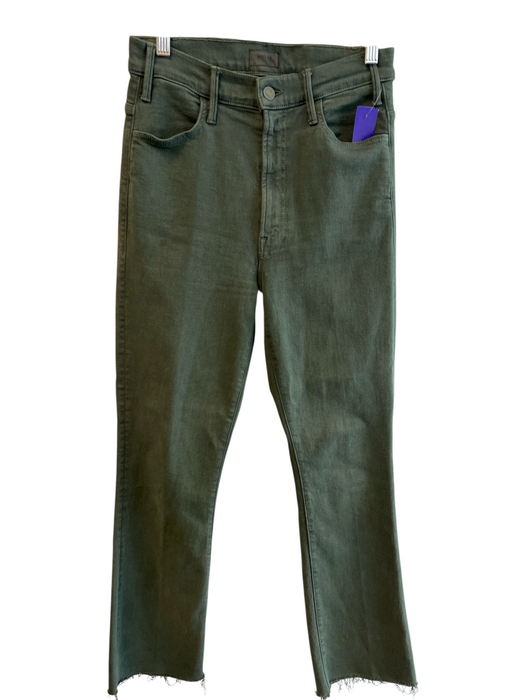 Mother Size 27 Green Cotton Blend Ankle Fray High Rise 4 Pocket Zip Fly Jeans Green / 27