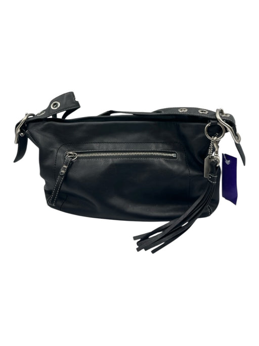 Coach Black Leather adjustable shoulder Tassle Chain Zipper Bag Black / Small