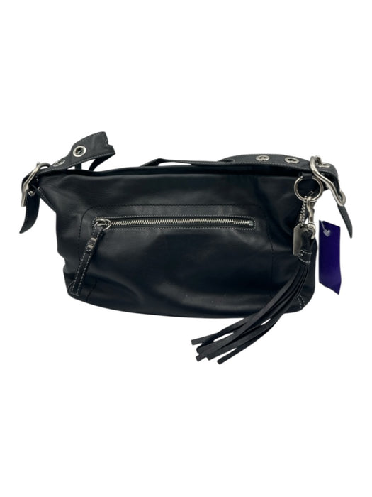 Coach Black Leather adjustable shoulder Tassle Chain Zipper Bag Black / Small