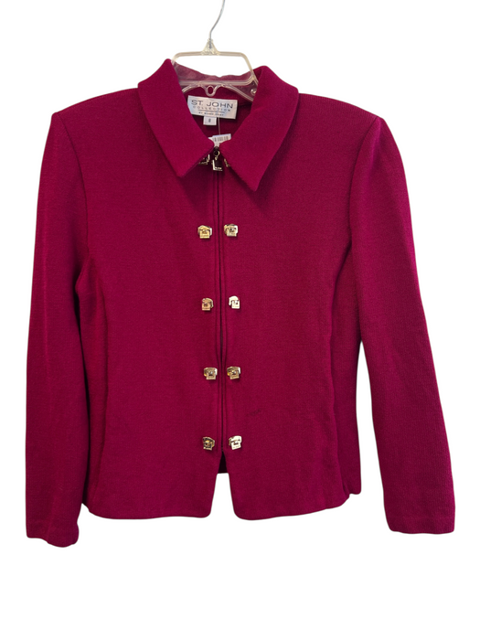 St John Collection Size 8 Fushcia No Fabric Tag Long Sleeve Gold Hardware Jacket Fushcia / 8