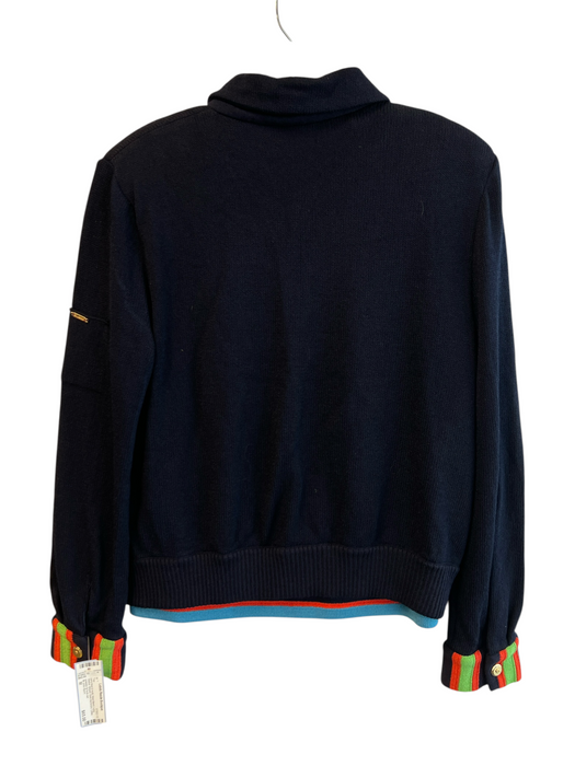 St John Sport Size M navy blue & multi Wool Blend Long Sleeve Striped Collar Top navy blue & multi / M