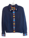 St John Sport Size M navy blue & multi Wool Blend Long Sleeve Striped Collar Top navy blue & multi / M