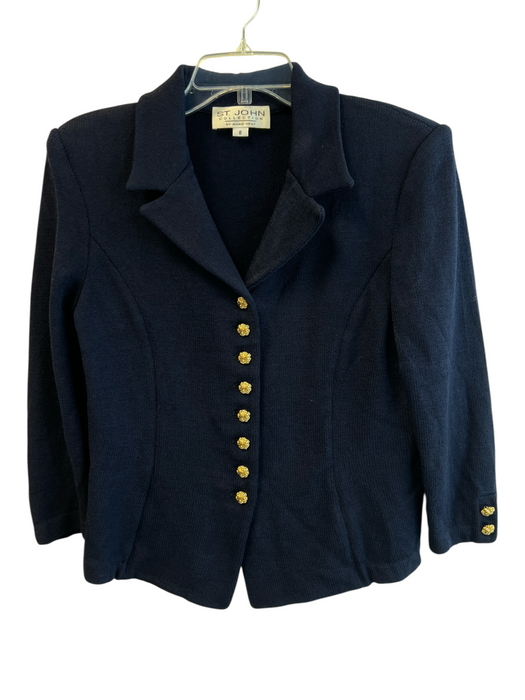 St John Collection Size 8 Navy Blue No Fabric Tag Long Sleeve Shoulder Pads Top Navy Blue / 8