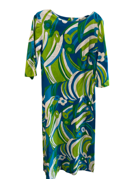 Norma Maiess Size Est L Green & Blue No Fabric Tag 3/4 Sleeve Round Neck Dress Green & Blue / Est L