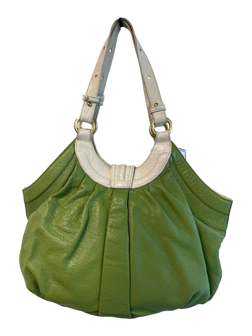 Brahmin Green & White Leather Shoulder Bag Gold Hardware Zip Pocket Bag Green & White / S/M