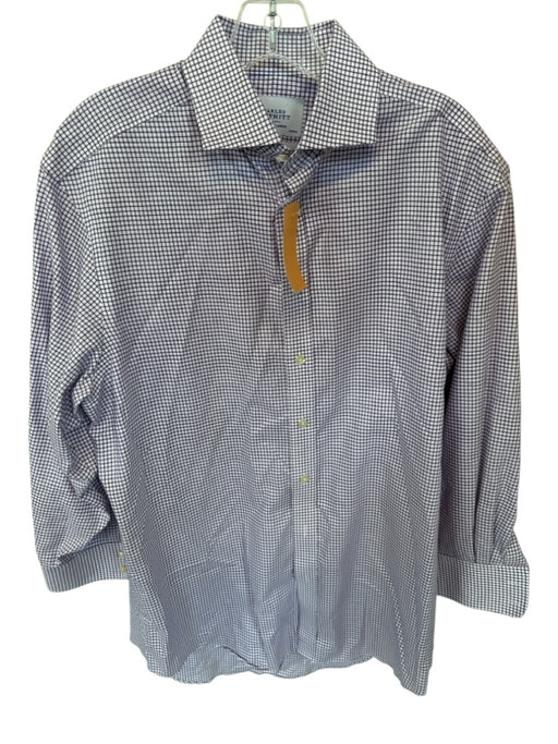 Charles Tyrwhitt Size 16 Purple & White Cotton Checkered Button Down Men's Shirt Purple & White / 16