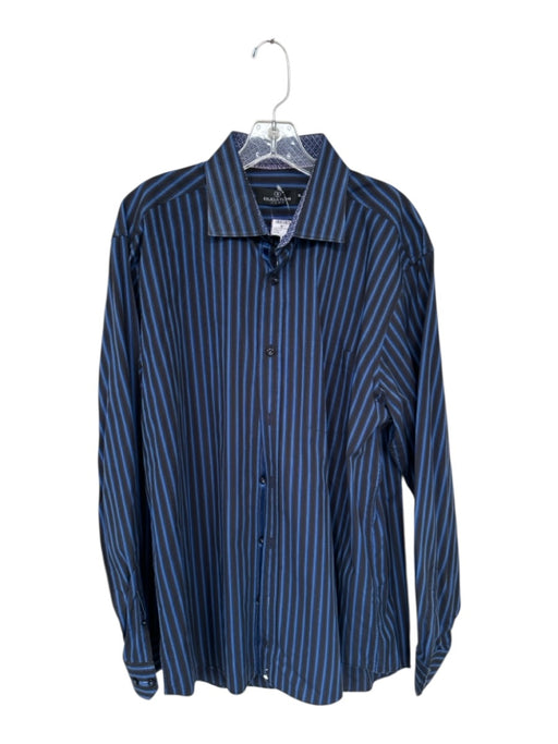 Bugatchi Size XL Navy & Black Cotton Striped Button Down Men's Shirt Navy & Black / XL