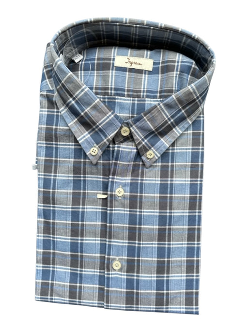 Ingram NWT Size XXL Navy & Gray Cotton Plaid Button Down Men's Shirt Navy & Gray / XXL