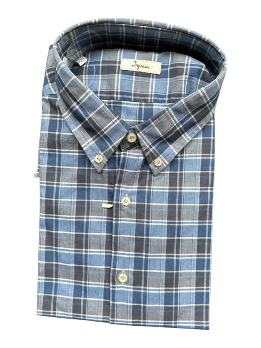 Ingram NWT Size XXL Navy & Gray Cotton Plaid Button Down Men's Shirt Navy & Gray / XXL