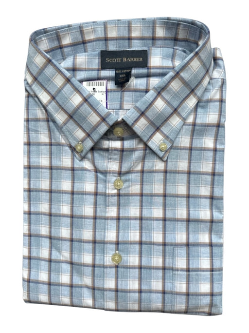 Scott Barber NWT Size XXL Blue & Taupe Cotton Checkered Button Down Men's Shirt Blue & Taupe / XXL