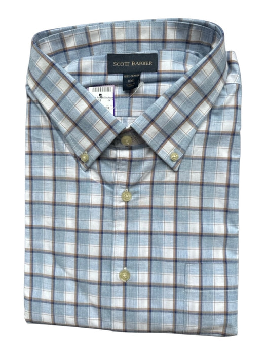 Scott Barber NWT Size XXL Blue & Taupe Cotton Checkered Button Down Men's Shirt Blue & Taupe / XXL