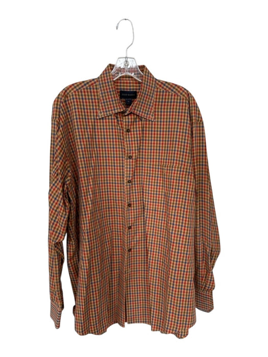 Scott Barber Size XL Orange & Navy Cotton Checkered Button Down Emmett Shirt Orange & Navy / XL