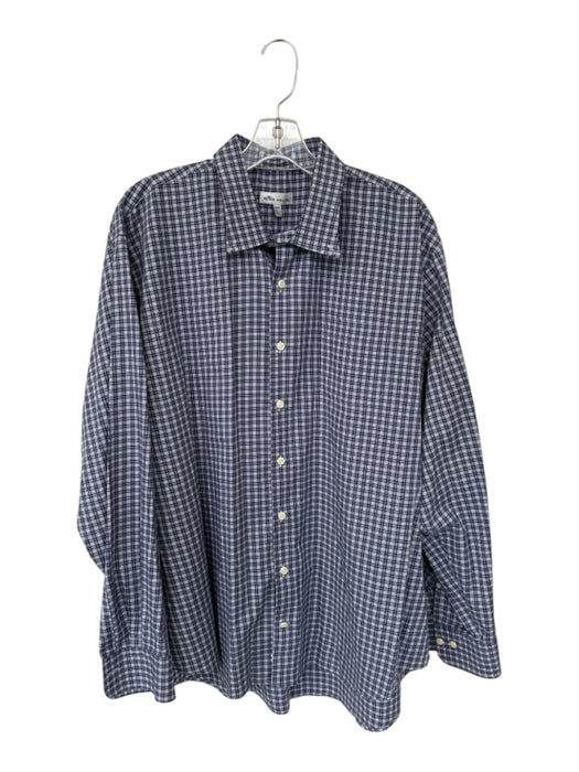 Peter Millar Size XXL Navy & White Cotton Plaid Button Down Men's Shirt Navy & White / XXL