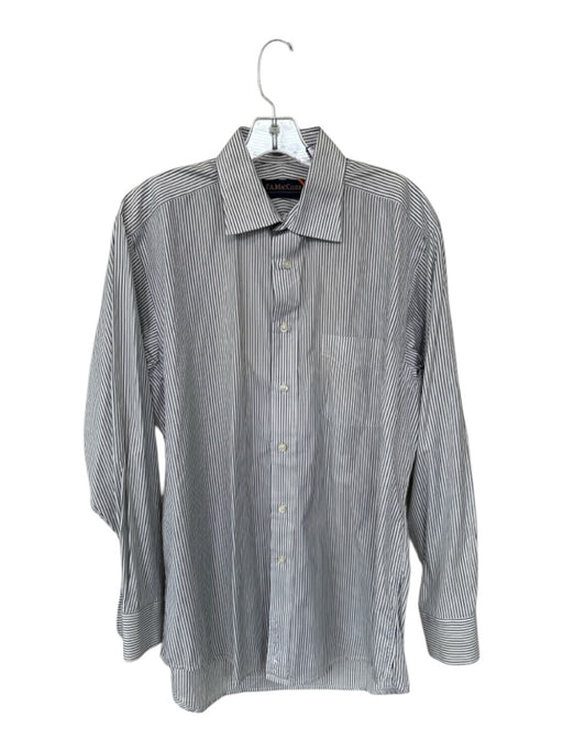 F.A. MacCluer Size 16 Gray & White Cotton Striped Button Down Men's Shirt Gray & White / 16