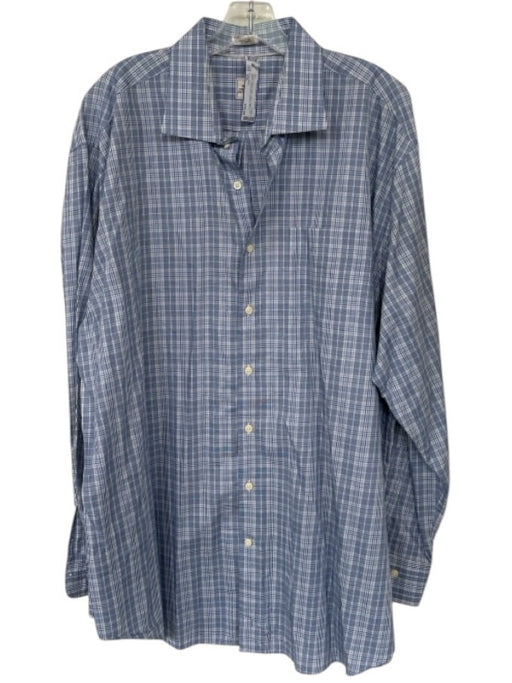 Peter Millar Size XXL Navy & Taupe Print Cotton Plaid Button Down Men's Shirt Navy & Taupe Print / XXL