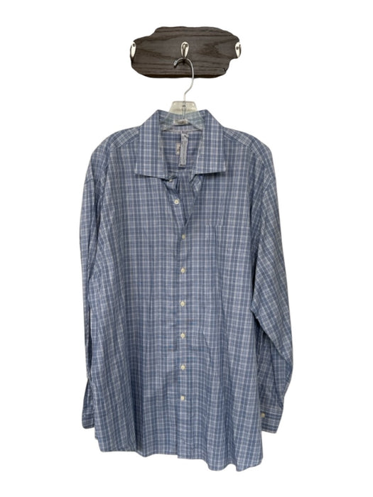 Peter Millar Size XXL Navy & Taupe Print Cotton Plaid Button Down Men's Shirt Navy & Taupe Print / XXL