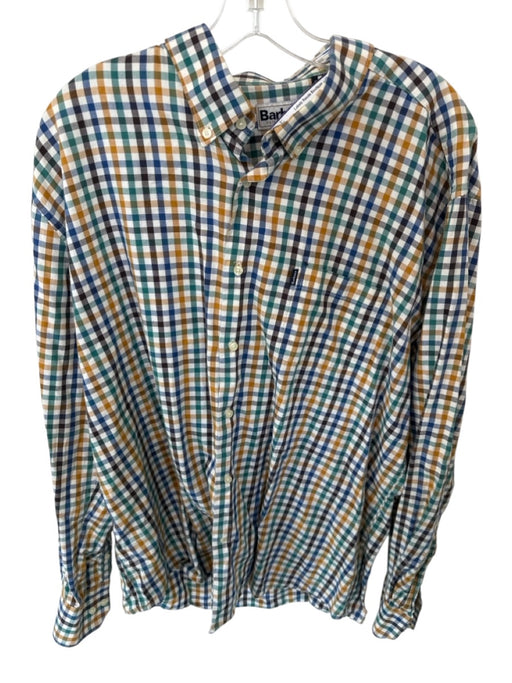 Barbour Size XL Navy & Yellow Cotton Checkered Button Down Men's Shirt Navy & Yellow / XL
