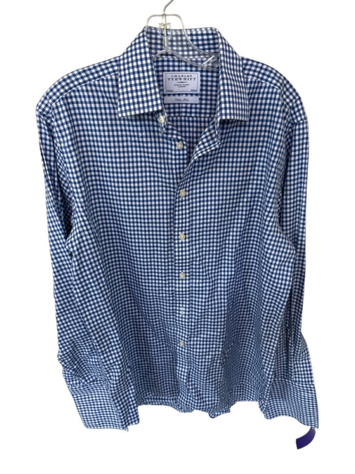Charles Tyrwhitt Size 15.5 Navy & Blue Cotton Checkered Button Down Men's Shirt Navy & Blue / 15.5