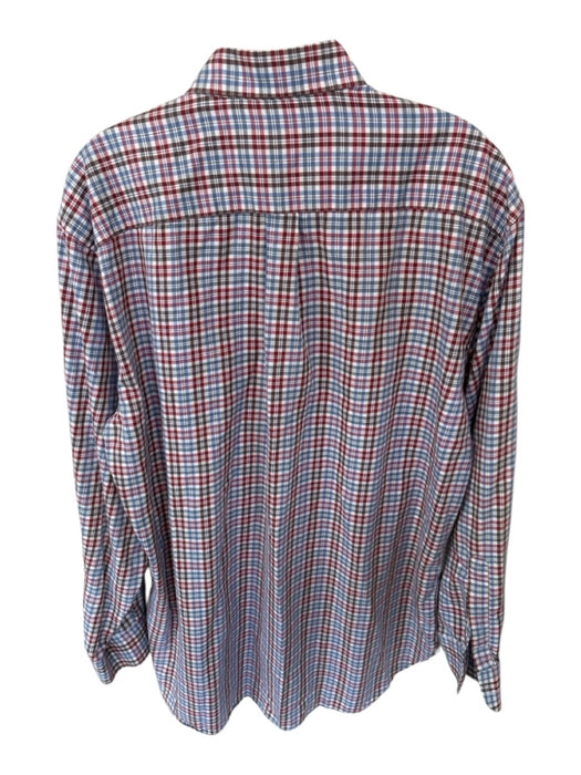 Peter Millar Size L Red & Blue Cotton Plaid Button Down Men's Shirt Red & Blue / L