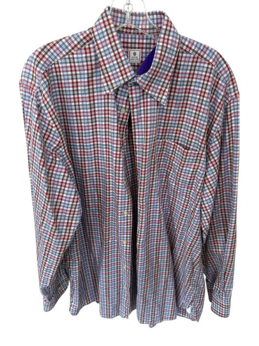 Peter Millar Size L Red & Blue Cotton Plaid Button Down Men's Shirt Red & Blue / L
